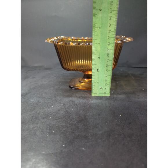 FTDA Amber Glass Candy Dish, Lace Ribbed‎ Pedestal Bowl, VTG Home Decor, Planter - Picture 4 of 11
